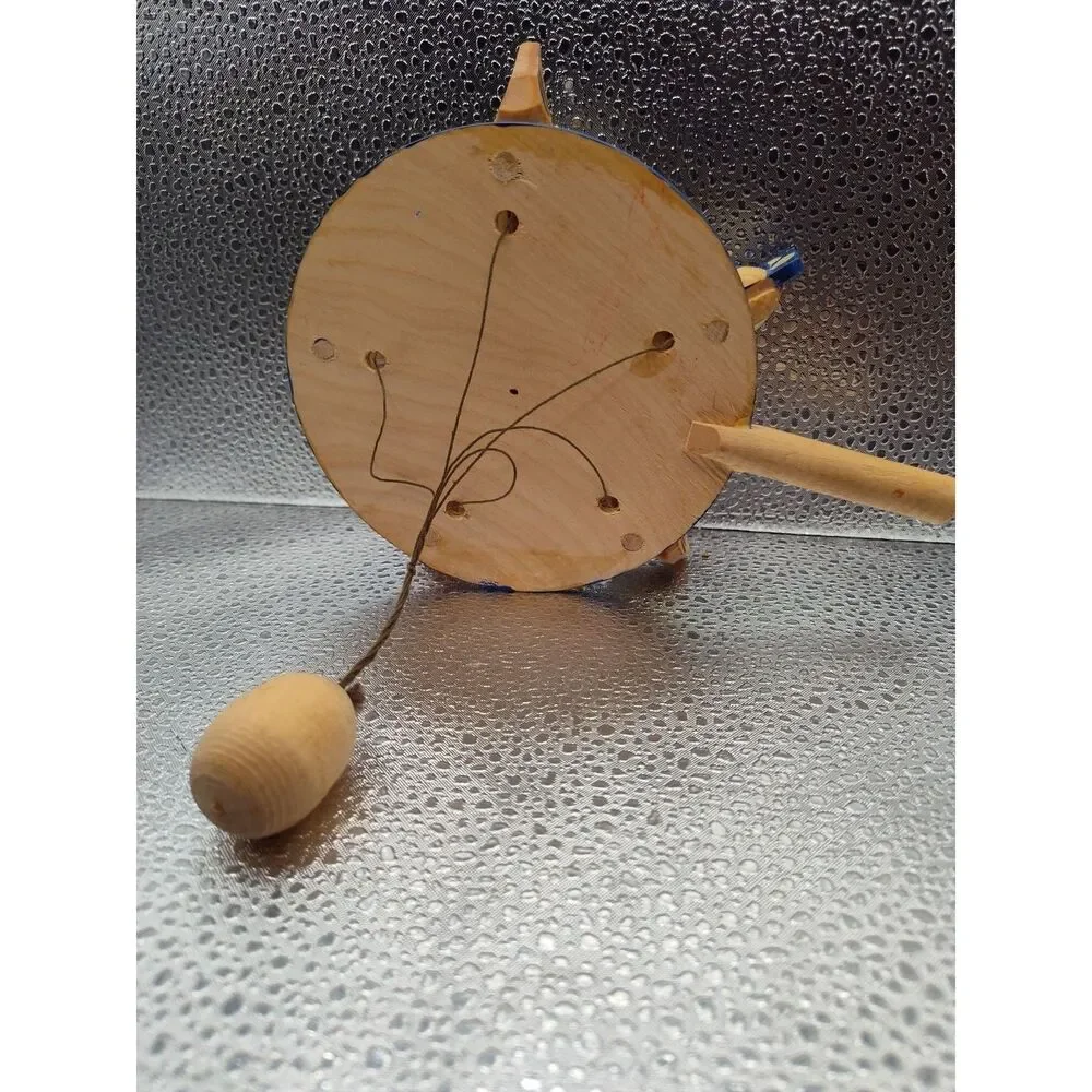 Wooden Paddle Toy Vintage Chicken Pecking Feed Brightly Painted 1546